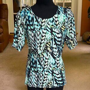 CHICO'S Touch of Cool Elbow Sleeve Forest Tee Size 2 Large